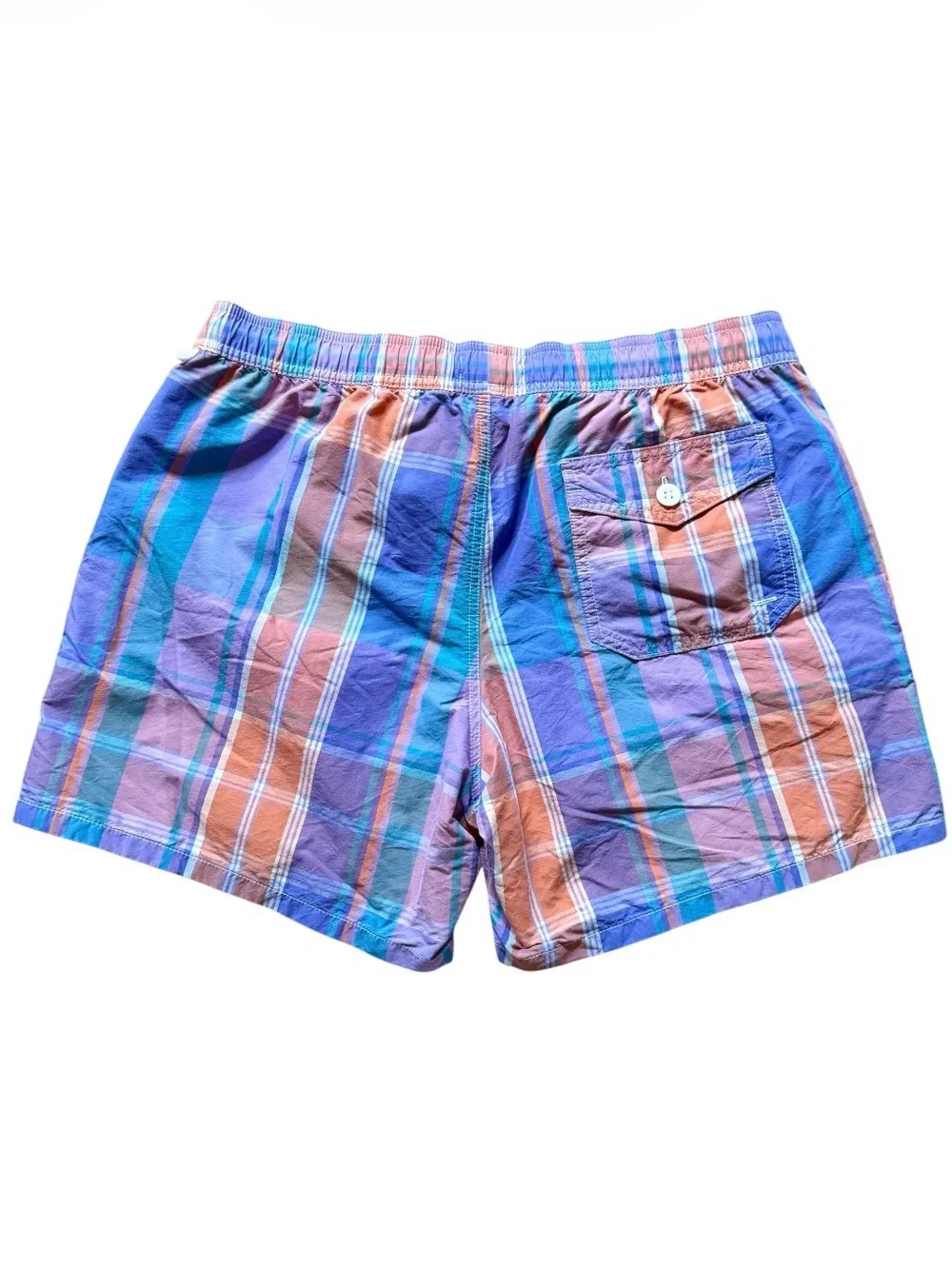 J.Crew 5” Swim Trunk Yarn-Dyed Madras Plaid Sz Large Style AV375 Blue Orange